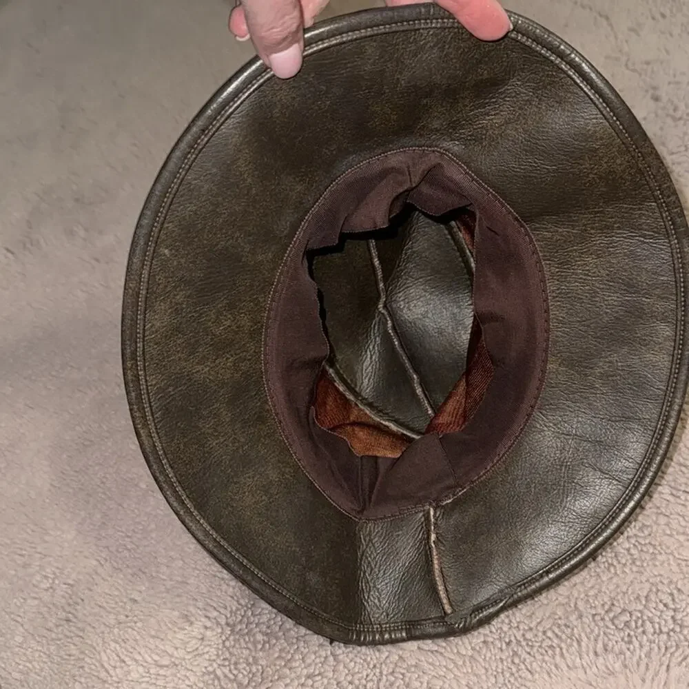 Faux Fur Leopard Print Bucket Hat with Brown Leather